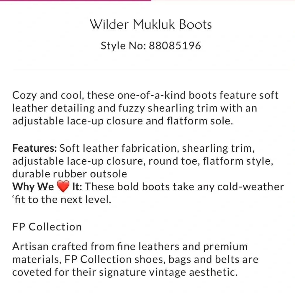 Free People Wilder Mukluk Shearling Boot Size 8 NIB